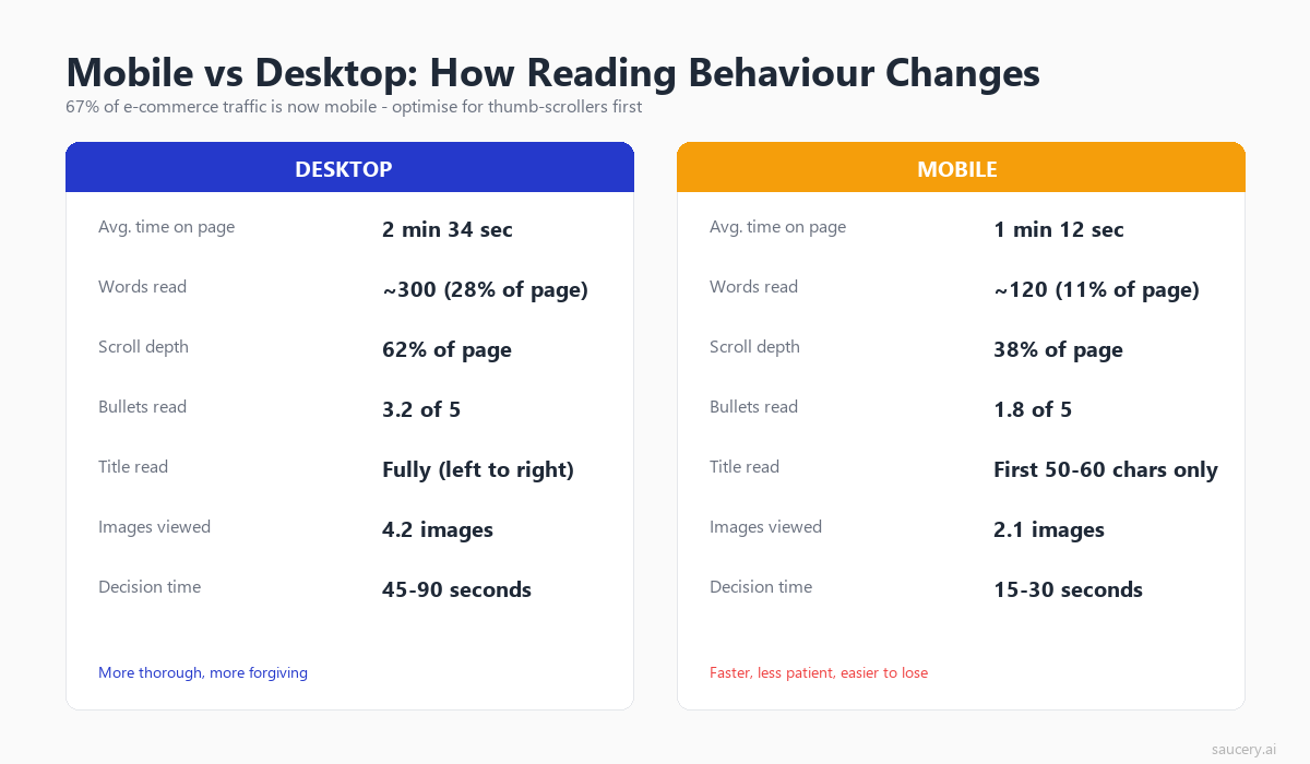 Side-by-side comparison of desktop versus mobile reading behaviour metrics