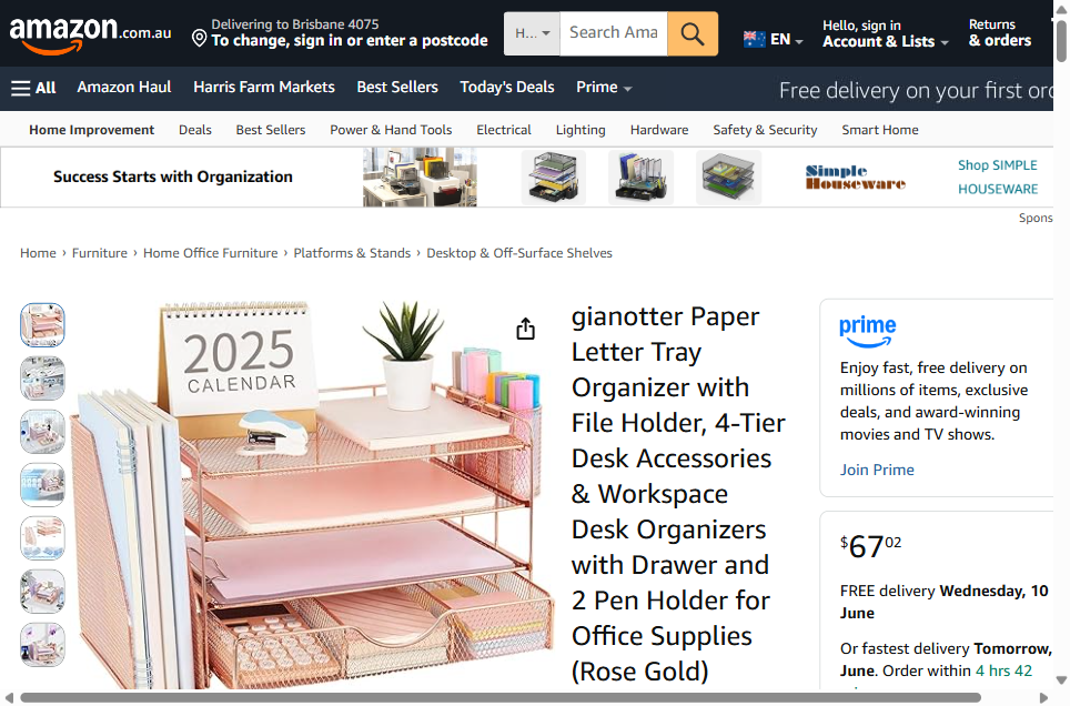 Amazon listing for gianotter desk organiser