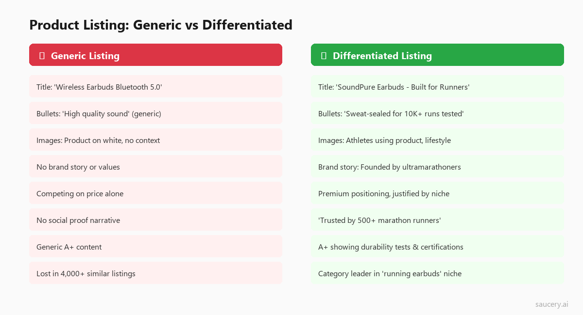 Before and after comparison of a generic listing versus a differentiated listing