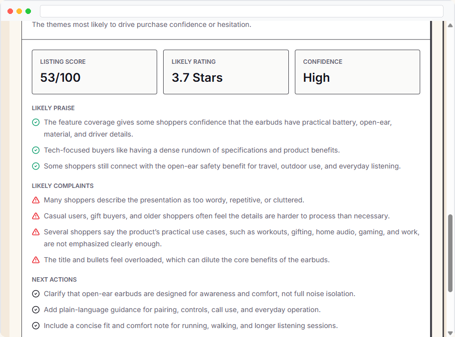 Saucery shopper reaction analysis showing likely praise and complaints
