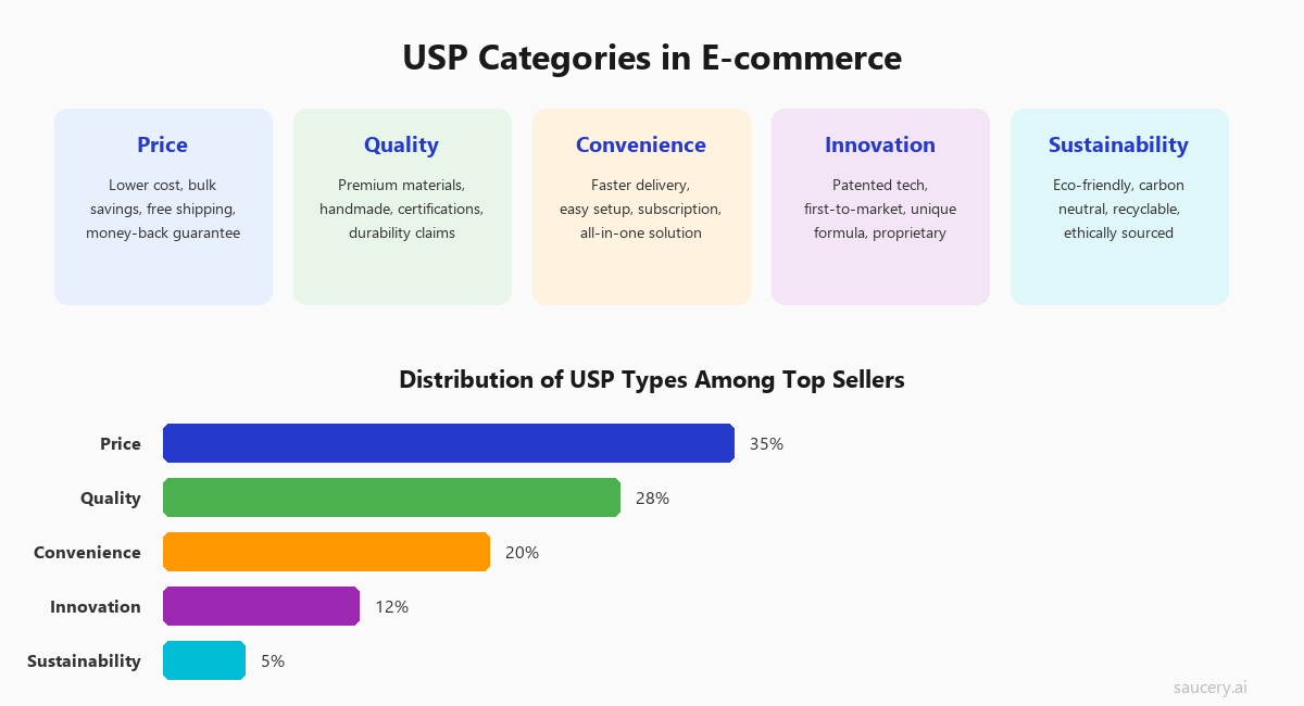 USP categories in e-commerce - price, quality, convenience, innovation, sustainability